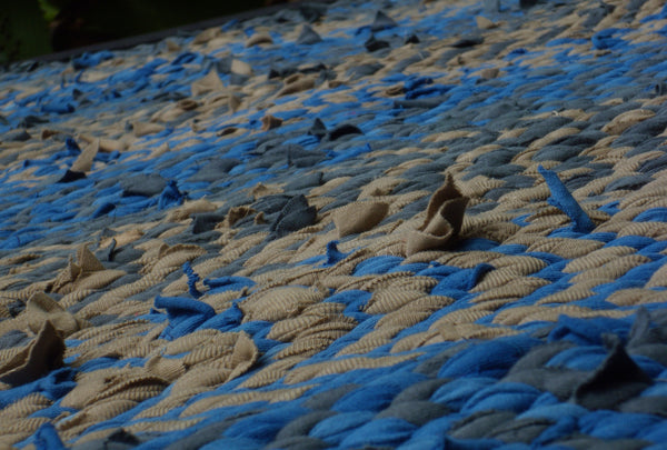 Blue, Beige, & Gray Woven Rug, 48" x 31" - Woven Rug -  -  Karen Tiede Studio - 3