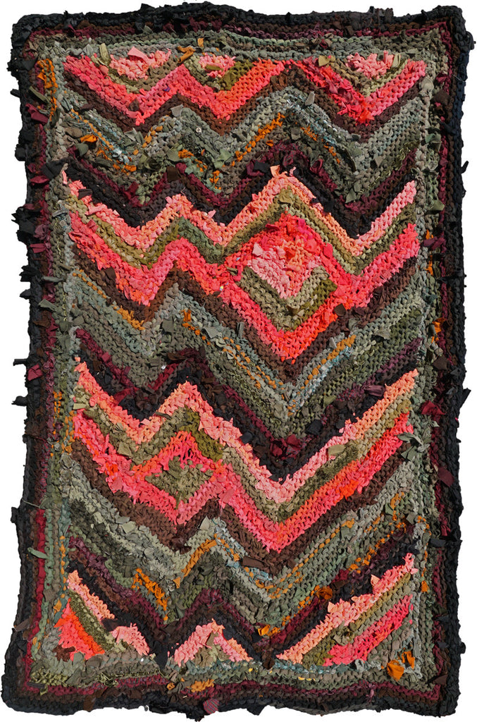 Peach and Green Florentine Rag Rug, 40" x 59" - Knitted rug -  -  Karen Tiede Studio - 1