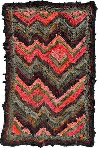 Peach and Green Florentine Rag Rug, 40" x 59" - Knitted rug -  -  Karen Tiede Studio - 1