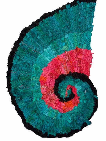 Teal & Peach Nautilus Rug 45" X 32" - Knitted rug -  -  Karen Tiede Studio - 1
