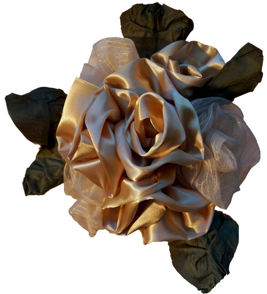 Gold Satin & Chiffon Roses