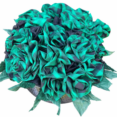 Green Plaid Roses in a Revere Bowl