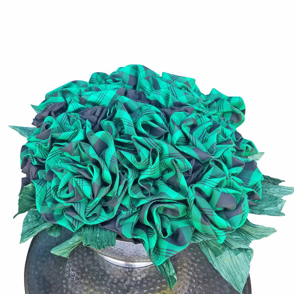 Green Plaid Roses in a Revere Bowl