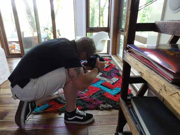 Red and Green C Shapes Rag Rug, 4' x 6' - Knitted rug -  -  Karen Tiede Studio - 2