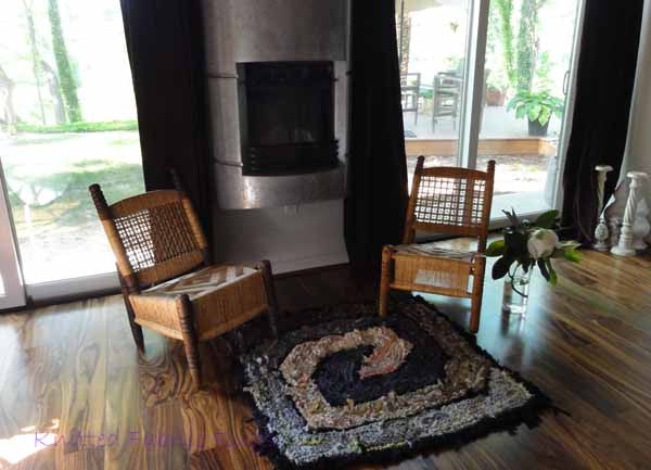 Brown and Gray Spiraling Square Rag Rug, 41" x 41" - Knitted rug -  -  Karen Tiede Studio - 4