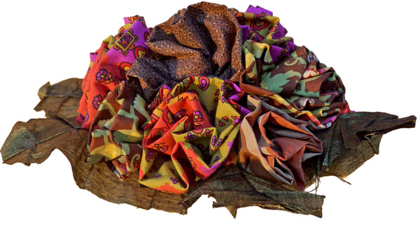 Pink Orange & Brown Cotton Rose Bouquet