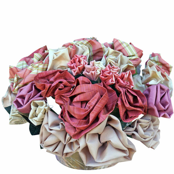 Plaid Roses in a Brass Container