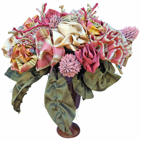 Plaid Roses in an Urn with Magnolias