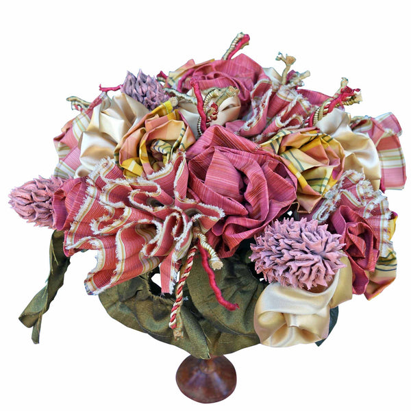 Plaid Roses in an Urn with Magnolias