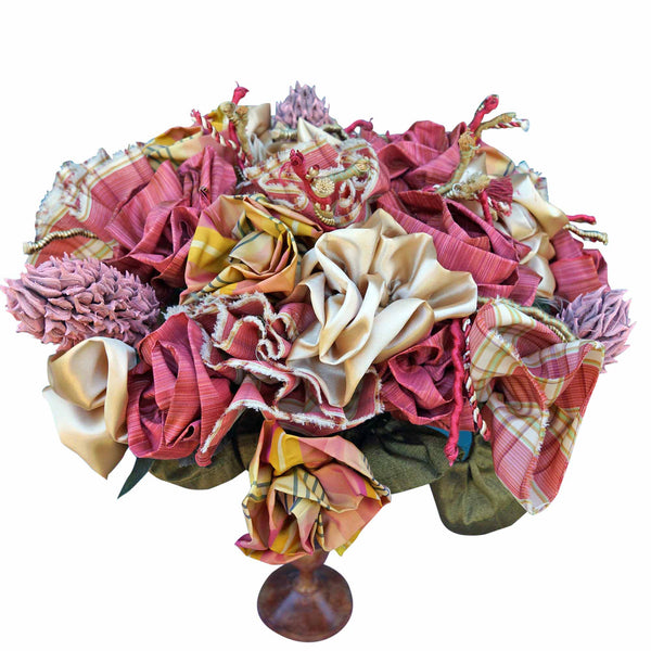 Plaid Roses in an Urn with Magnolias