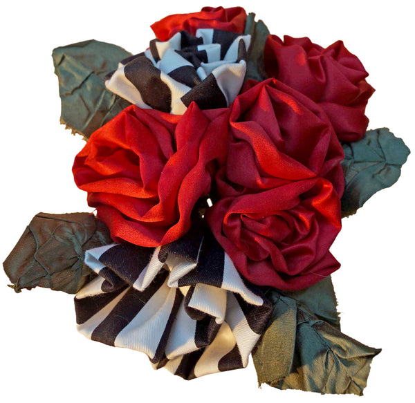 Red Roses & Striped Flowers