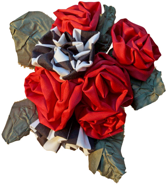 Red Roses & Striped Flowers