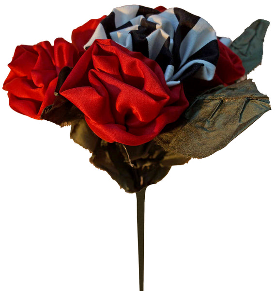 Red Roses & Striped Flowers