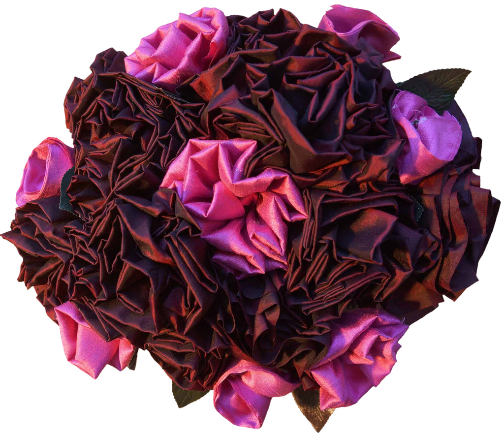 Red Silk Roses with Pink Rosebuds Bouquet