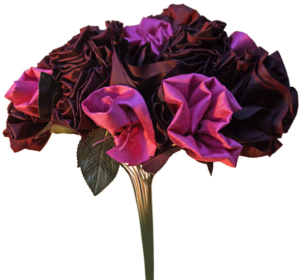 Red Silk Roses with Pink Rosebuds Bouquet