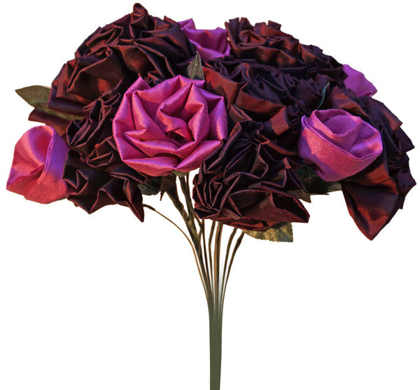 Red Silk Roses with Pink Rosebuds Bouquet