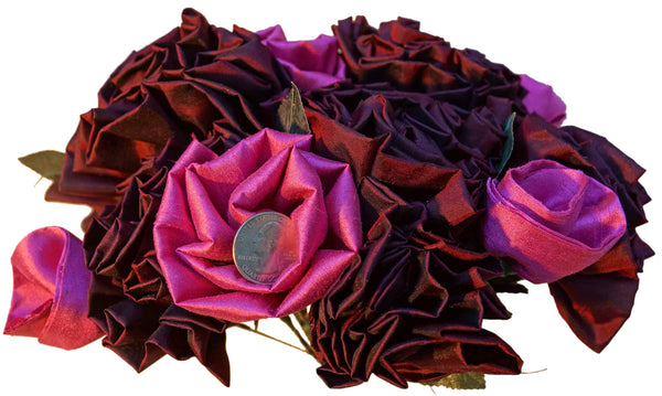 Red Silk Roses with Pink Rosebuds Bouquet