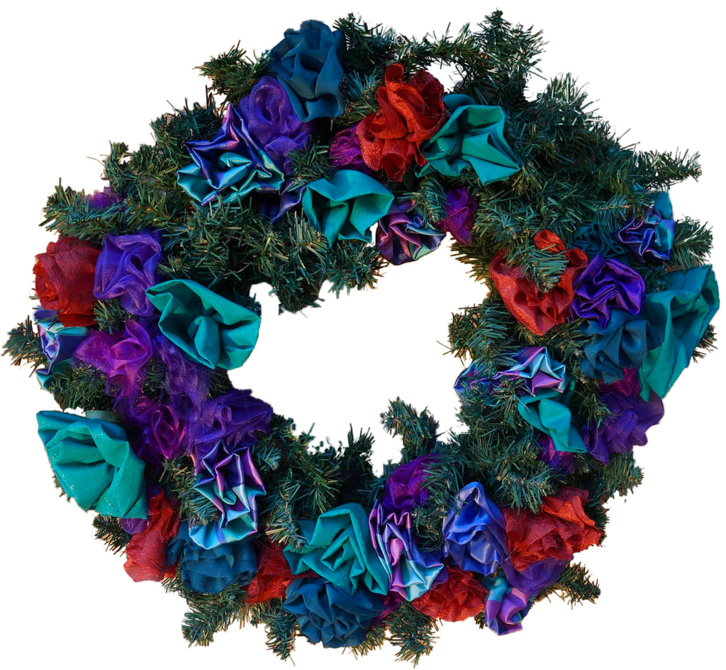 Turquoise & Copper Fabric Flower Wreath