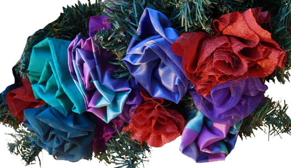 Turquoise & Copper Fabric Flower Wreath