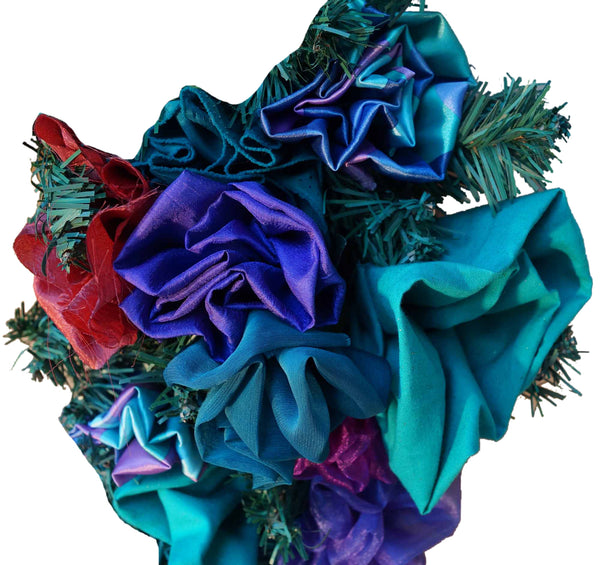 Turquoise & Copper Fabric Flower Wreath