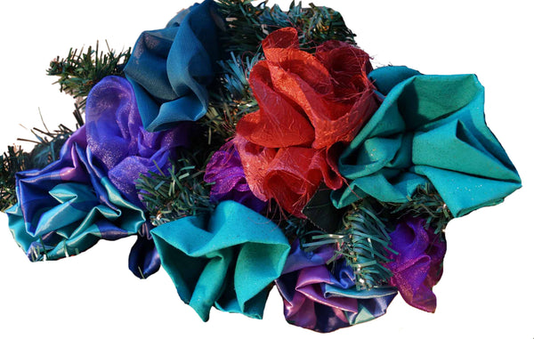 Turquoise & Copper Fabric Flower Wreath