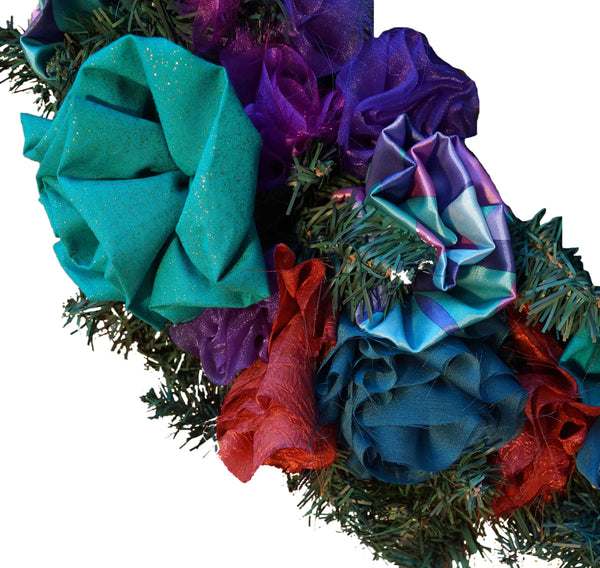 Turquoise & Copper Fabric Flower Wreath