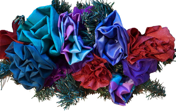 Turquoise & Copper Fabric Flower Wreath