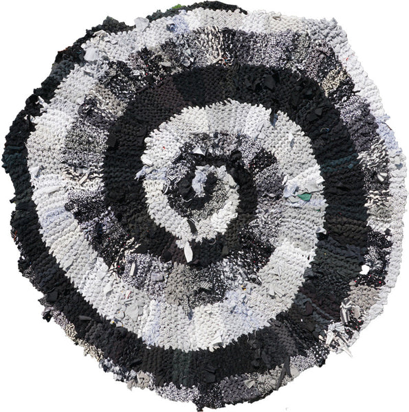 Black and White and Gray Spiral Rug, 44" - Knitted rug -  -  Karen Tiede Studio - 1
