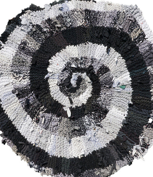 Black and White and Gray Spiral Rug, 44" - Knitted rug -  -  Karen Tiede Studio - 6