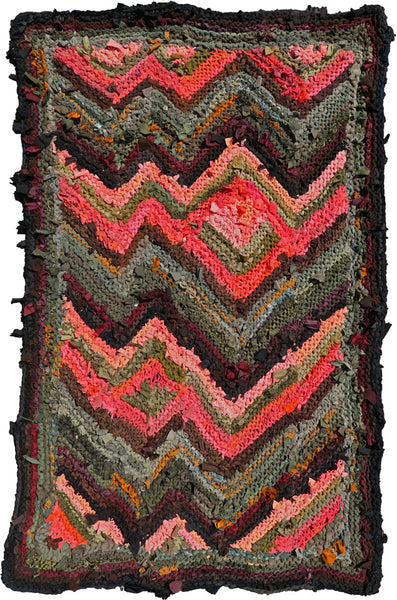 Peach and Green Florentine Rag Rug, 40" x 59" - Knitted rug -  -  Karen Tiede Studio - 1