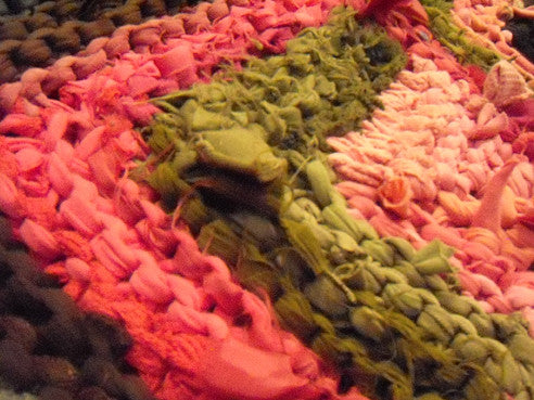 Peach and Green Florentine Rag Rug, 40" x 59" - Knitted rug -  -  Karen Tiede Studio - 2