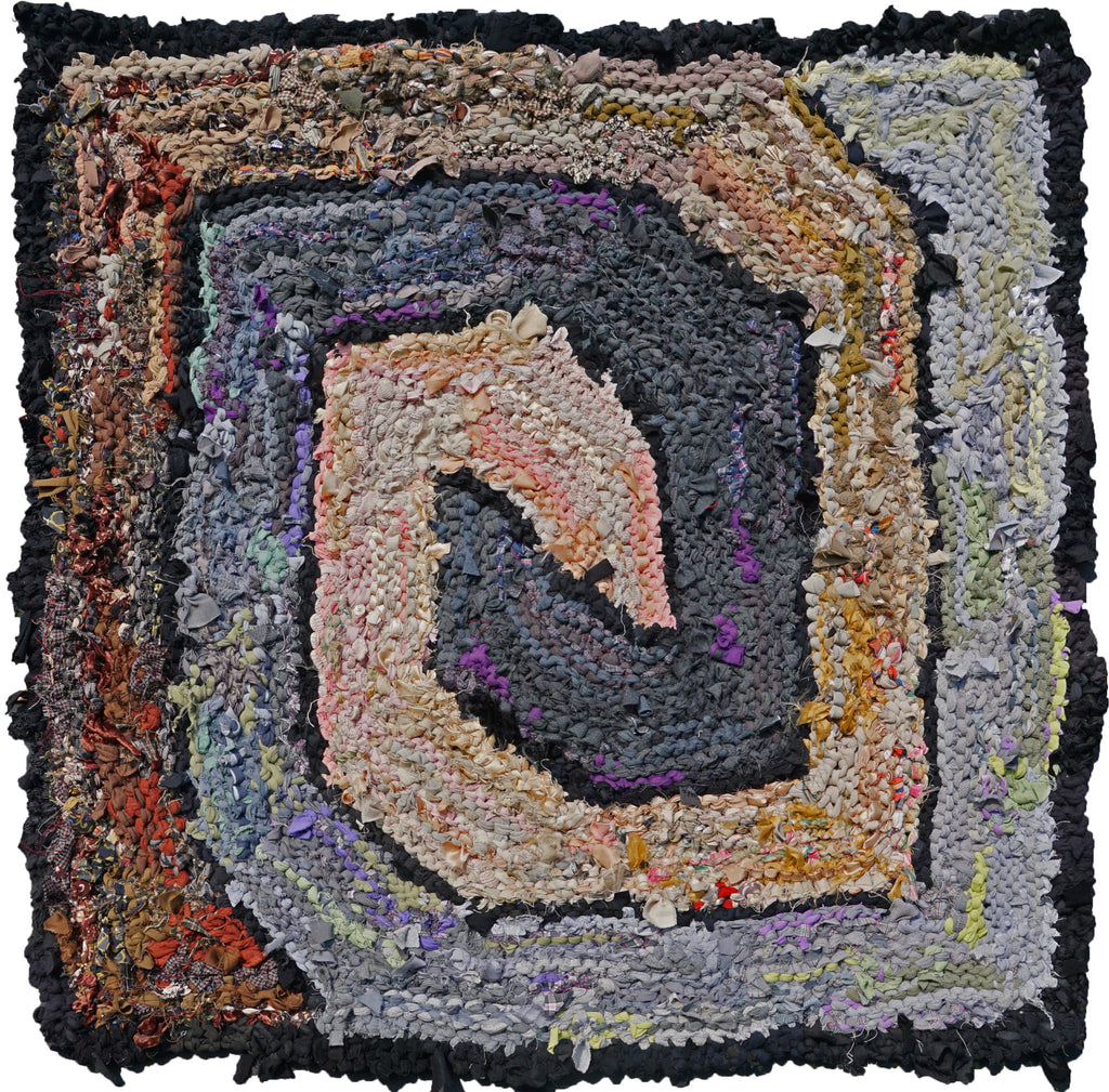 Brown and Gray Spiraling Square Rag Rug, 41" x 41" - Knitted rug -  -  Karen Tiede Studio - 1