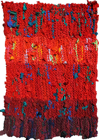 Red Stripes Rag Rug, 23" x 31" - Knitted rug -  -  Karen Tiede Studio