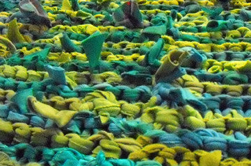 Teal & Olive Floating Square Rag Rug 46" x 45" - Knitted rug -  -  Karen Tiede Studio - 2