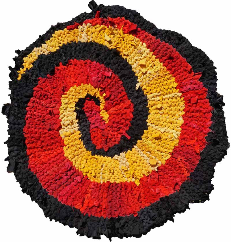 Red & Gold Spiral Rag Rug, 33" - Knitted rug -  -  Karen Tiede Studio