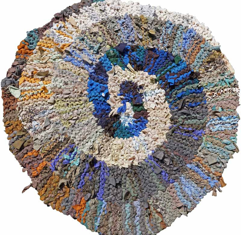 Blue & Brown Spiral Rag Rug, 36" - Knitted rug -  -  Karen Tiede Studio