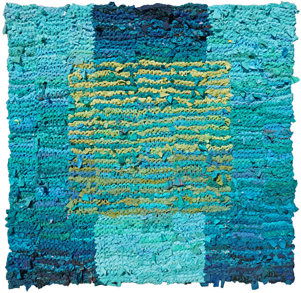 Teal & Olive Floating Square Rag Rug 46" x 45" - Knitted rug -  -  Karen Tiede Studio - 1