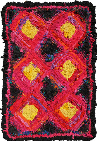 Pink & Yellow Log Cabin Rag Rug, 35" x 56" - Knitted rug -  -  Karen Tiede Studio