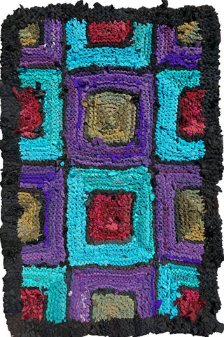 Purple Turquoise Olive Ruby Knitted Rug, 52" x 34" - Knitted rug -  -  Karen Tiede Studio