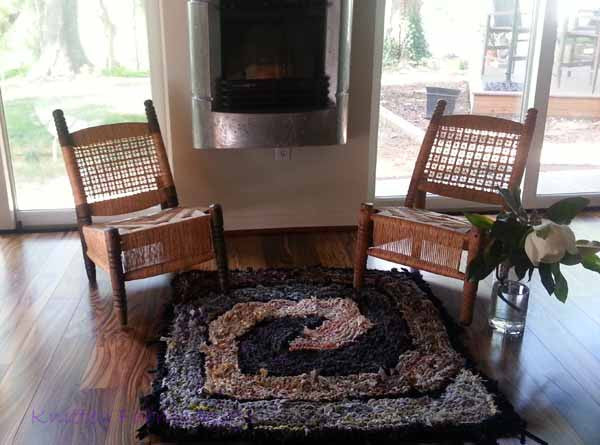 Brown and Gray Spiraling Square Rag Rug, 41" x 41" - Knitted rug -  -  Karen Tiede Studio - 3