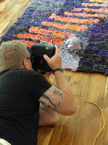 Purple and Peach Climbing Bars Rag Rug, 4' x 6' - Knitted rug -  -  Karen Tiede Studio - 3