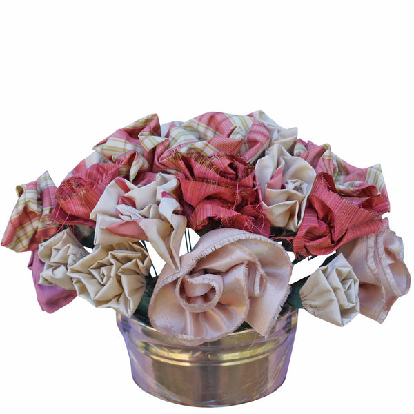 Plaid Roses in a Brass Container
